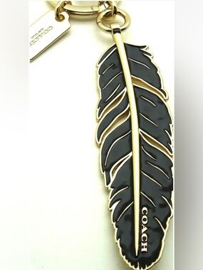 Coach Black and Gold Enamel Feather Keyring EUC